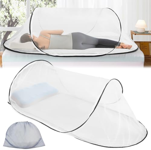 Moskitonetz Reise, Moskitonetz Bett Faltbares Moskitonetz Pop up mit Reißverschluss, Verstellbar, Tragbares Campingzelt, Mückennetz für Reisen 200 x 80 x 56 cm