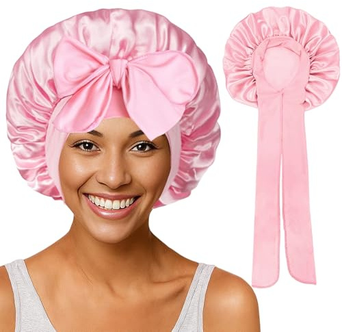 Seidenhaube zum Schlafen,Bonnet Seide Lockenhaube zum Schlafen,Silk Bonnet,Schlafhaube Seide,Schlafmütze Seide Damen,Seidenhaube mit Elastischem Bund,Satin Haube Haarhaube für Locken und Haarschutz