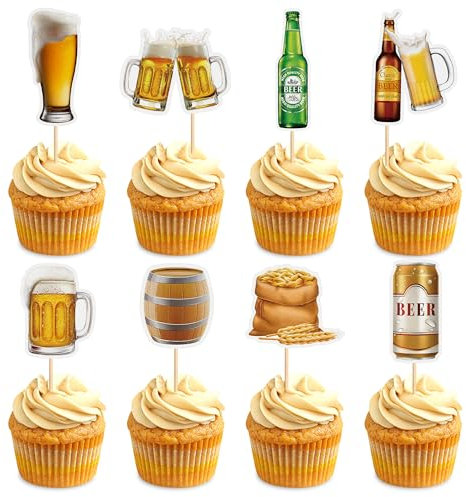 Blumomon 32 pezzi per cupcake di birra, decorazioni per torte, decorazioni per Oktoberfest, festa di compleanno, birra, decorazione per feste