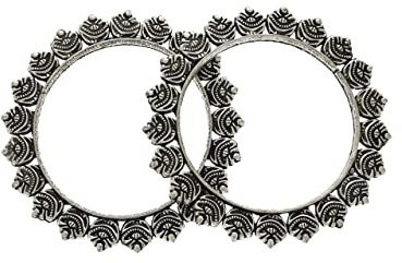 Ensemble de bracelets Kada oxydés en argent | Bracelets traditionnels Kada pour femmes fantaisies (taille des bracelets : 2,4) Matériaux respectueux de l'environnement : fabriqués à partir de