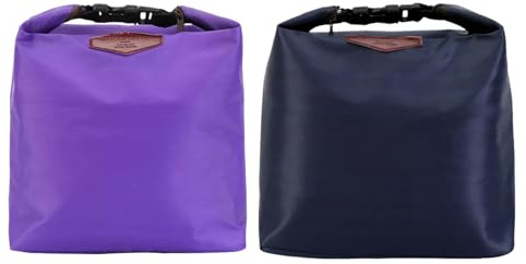 Generisch Set aus 2 Reißverschlusstaschen - Elegante Thermotaschen für Warm/Kalt - Für Reisen, Büro, Picknick - Set Violett (lila) und Marineblau (blau) - Wasserdicht und Leichtgewichtig