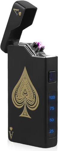 Accendino elettrico, ad arco elettrico, portatile, con indicatore della batteria, ricaricabile tramite USB, regalo unisex con confezione regalo (Black Ace)
