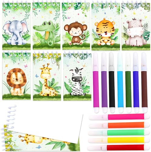 BACH AND BOUJEE 20 unidades libros mini colorear lote selva safari animales fiesta con lapices libros actividades pequeños elefante leon cebra jirafa detalles cumpleanos accesorios