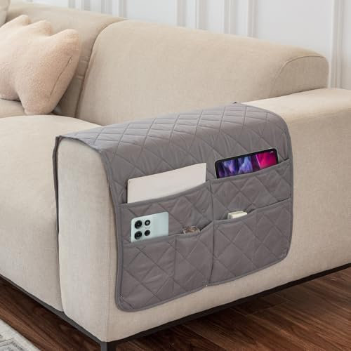 Couch Armrest Organizer, Chair Arm Covers, Armchair Sofa Organiser with 6 Pockets, Remote Control Holder Armchair Caddy, Waterproof Couch Arm Rest Storage Bag for Phone Book Magazines Remote Control