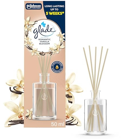 Glade Reed Diffuser, Home Fragrance Infused with Essential Oils, Room Air Freshener With Up to 5 Weeks of Continuous Fragrance, Vanillla Blosson, 50ml