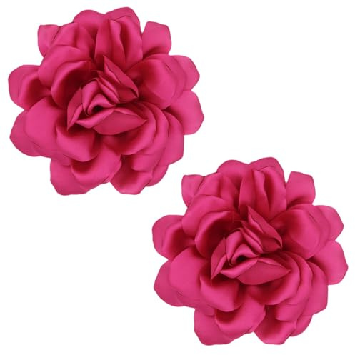 XFSRG 2 Stück Rosen Blumenbrosche,Dahlien Brosche Damen mit Clip, Vielseitiges Accessoire für Hochzeit, Party und Geschenkidee(Rosenrot)