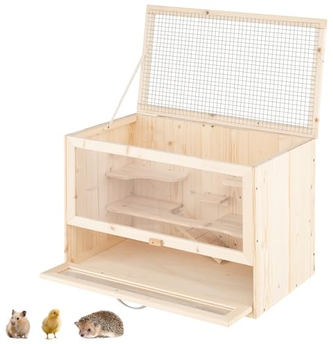 FANTASK Hamsterkäfig mit klappbarem Deckel, Nagerkäfig mit Netz-Klappdeckel, Multi-Leitern Bereiche, Rampe, Acryl-Panel & abschließbare Tür, Kleintierkäfig, 60 x 35,5 x 42 cm