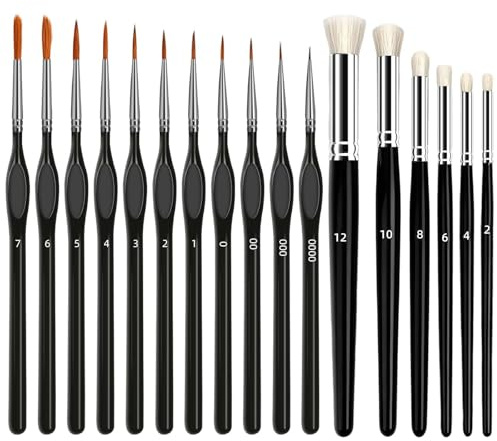 Miniatyr konstnärspenselset, 6 drybrush borstar och 11 fina detaljpenslar, små fina detaljer penselset, modellbygge penselset måla efter siffror för akrylmålning olja nagelkonst Warhammer 40 k