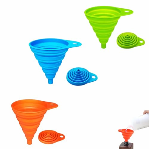 Juego de 3 Embudos Plegables Embudo Plegable de Silicona para cocina | Portátil Colapsable Embudo para Transferencia de Líquido(Grande)