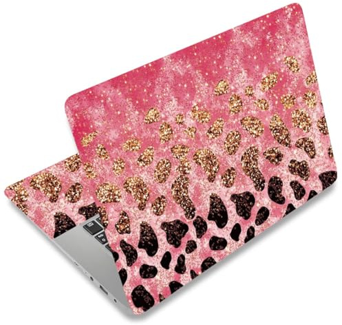SUPERDANT Leopard Sequins Laptop Skin Sticker Decal Pink Universal Laptops Notebook Skin Sticker 12 13 13.3 14 15 15.4 15.6 Inches Vinyl Laptop Cover Stickers Removable Waterproof