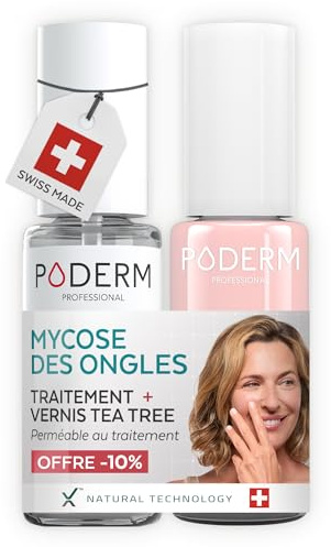 PODERM Sérum Mycose des Ongles + Vernis à Ongles Rose – Antifongique, Répare & Camoufle les Ongles Jaunis, pour des Ongles Visiblement Plus Sains | Développé par une Podologue | Swiss Made