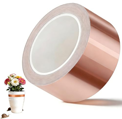 HuaCommerce Ruban de cuivre contre les escargots - 50 mm x 20 m - Clôture robuste pour parterres surélevés et jardin - Film en cuivre autocollant - Protection efficace contre les limaces - Idéal