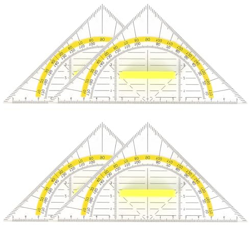 4 pezzi squadre goniometriche flessibili con impugnatura, set trasparente per scuola, ufficio e disegno, con marcature angolari, scala leggibile, per linee precise