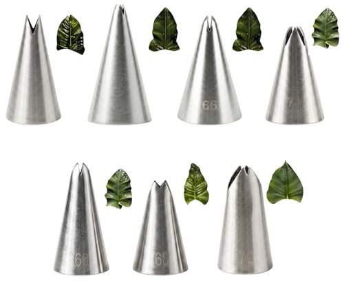 7 Pcs Leaf Piping Nozzles, Stainless Steel Piping Tips Set with Leaf Piping Nozzles, Frosting Nozzles for Cake Decorating Icing Cream Flower Bouquet DIY Cookies