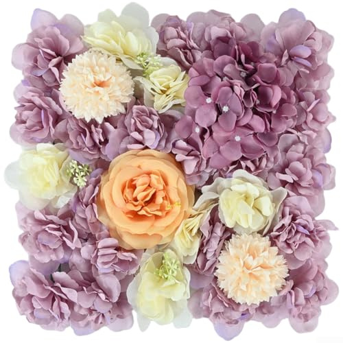 Flores artificiales para pared con peonía, crisantemo, hortensia, para boda, ceremonia, telón de fondo, decoración (morado oscuro)