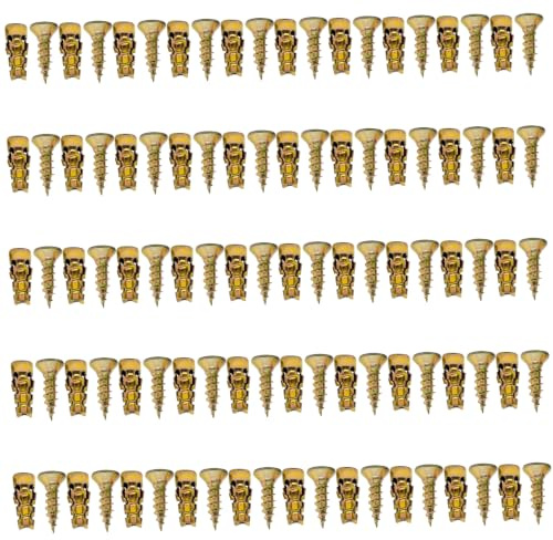 50 Sets 6 x 14 mm goldverzinkte Eisen-Spreizdübel und Schrauben, Wandanker für Scharniere, Holz, Fliesen, Stein, robuste Befestigungen, Hardware-Set