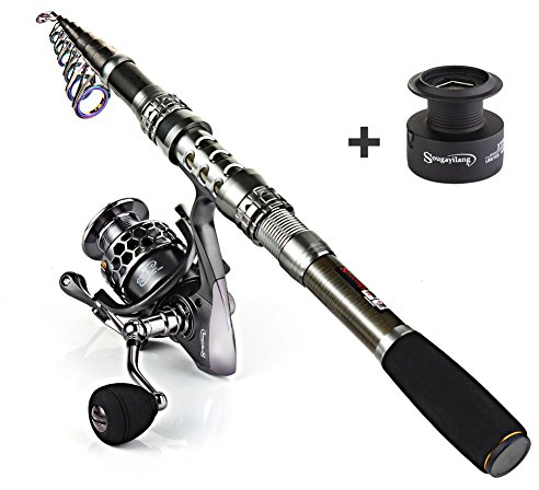 Sougayilang Angel- und Rollen-Kombination, tragbar, Teleskopangel, Stationärrolle, für Reisen/Salzwasser/Süßwasser-Angeln, 2.7M/8.86FT Rod+XY4000 Reel