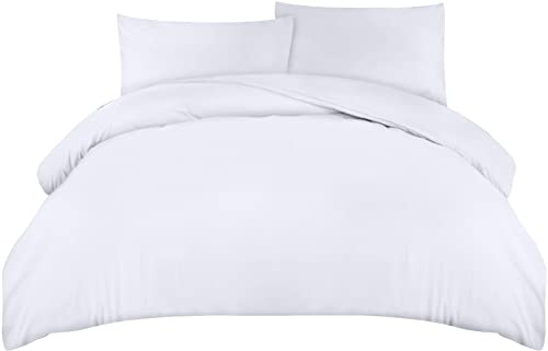 Utopia King Size Duvet Cover with Pillow cases - Soft Microfibre Polyester - Bedding Quilt Set (White)