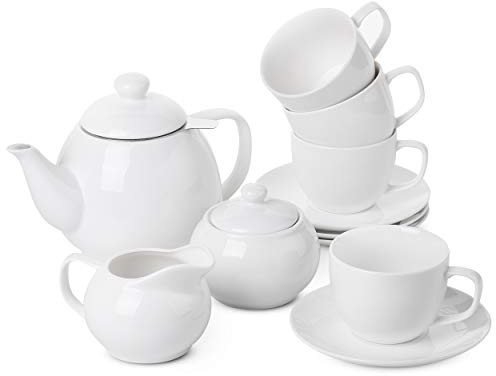 BTaT Royal Tea Set - 4 Porcelain Tea Cups (8oz), Pot (32oz), Creamer & Sugar Set