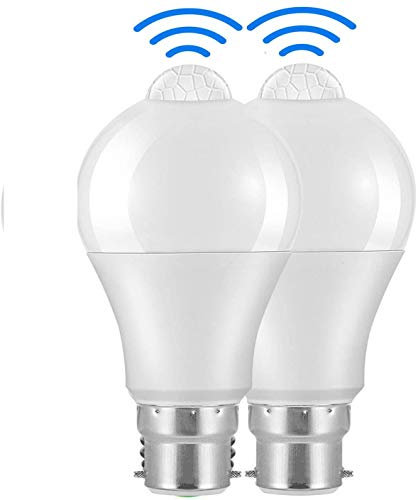 Powstro LED Smart Motion Light Bulbs - B22 PIR Light Sensor Bulb 12W Cool White 6000K Auto On/Off Night Lamp for Stairs, Garage, Corridor, Walkway, Yard, Hallway, Patio, Carport (2 Pack)