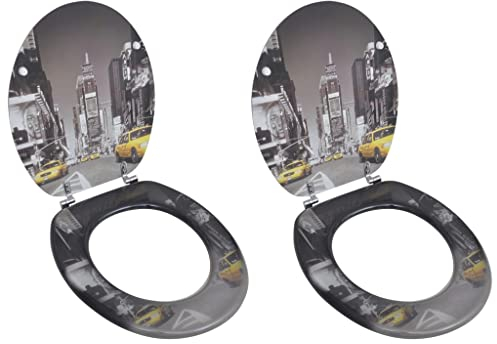 vidaXL 2x Toilettensitz Deckel MDF New York WC Sitz Toilettendeckel Klodeckel