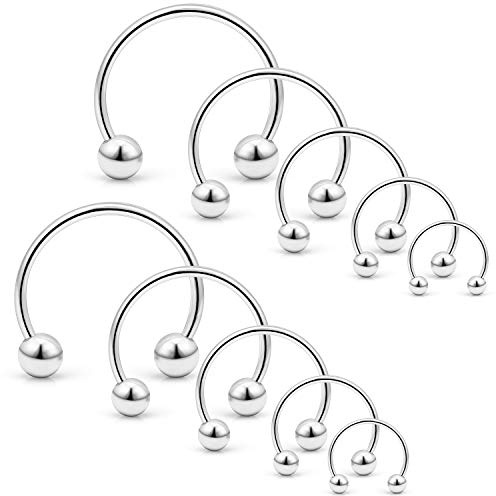 SCERRING 10PCS 20G Stainless Steel Horseshoe Septum Ring Nose Rings Hoop Helix Daith Cartilage Tragus Earrings Eyebrow Body Piercing Jewelry 6-14mm Silver