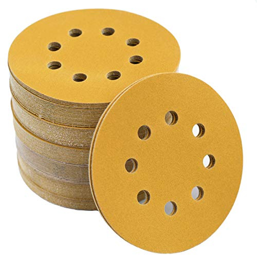 Aiyard 5-Inch 8-Hole Hook and Loop Sanding Discs 220-Grit Random Orbit Sandpaper, 100-Pack