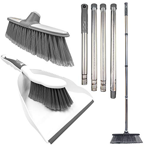 Sweeping Broom Indoor with Matching Dustpan and Brush Sets, Household Cleaning Set that Includes a Sweeping Brush Indoor, Soft Broom and Dustpan Set (Grey)