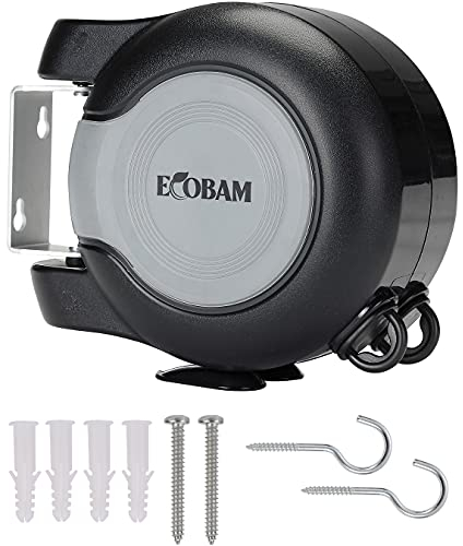 EcoBam Retractable Reel Washing Lines, Wall Mounted Laundry Drying Double Clothes Line, Heavy Duty Dual Clothesline Dryer Indoor Outdoor, 30m (2 x 15m) Black
