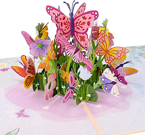 LIMAH® Pop-Up Grußkarte/Geburtstagskarte, Valentinstag-Karte, Muttertag-Karte, Dankeskarte, Geschenkkarte, Karte zur Genesung, Freundschaftskarte/Schmetterlinge und Blumen Motiv/Apricot/Groß