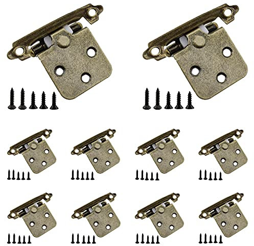 10 Pack Overlay Cabinet Door Hinges, TTZEZE Heavy Duty Surface Mount Closet Door Hinges Hardware, Face Mount Self Closing, Flush Cabinet Hinge for Kitchen Bathroom Bedroom with Screws (Bronze)