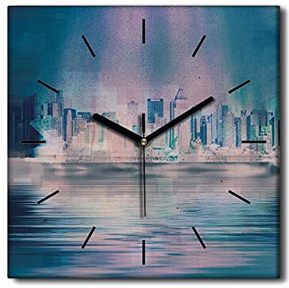Coloray Uhr auf Leinwand - Schwarze Hände - Dekoration 30x30cm Lautlos Nicht Tickend Wohnzimmer Schlafzimmer Wandgemälde Moderne Kunst Wandkunst - New York City.