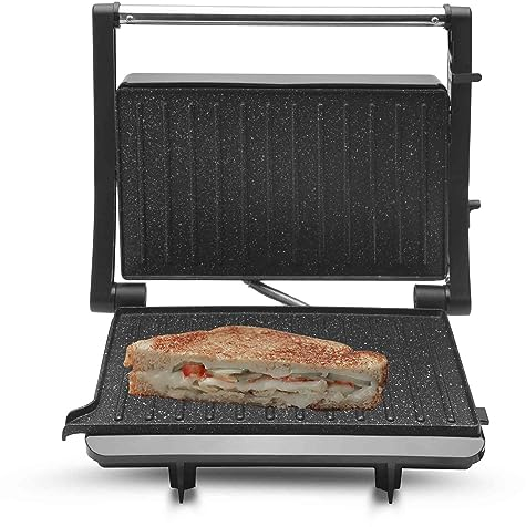 Sogo Sandwichera Grill Eléctrica para Bocadillos y Paninis Rápidos - Plancha Grill 180º 1000W para Cocinar Fácil - Parrilla Eléctrica Compacta Antiadherente para Cocina Diaria