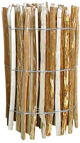 NOOR Staketenzaun Berg-Haselnuss 1,2 x 5 m - Naturzaun handgespalten & wetterfest - rustikale Optik für Garten, Terrasse & Balkon - Rollzaun inkl. Drahtverstärkung - Lattenabstand 8-10 cm