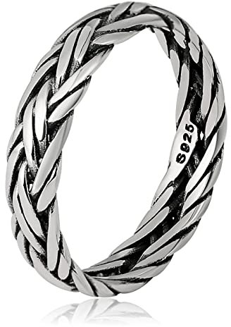 Beydodo Herren Ring Silber 925 Personalisiert, Gothic Ring Silber Freundschaftsring Gr.53 (16.9) -Vintage Geflochten Kette Ring
