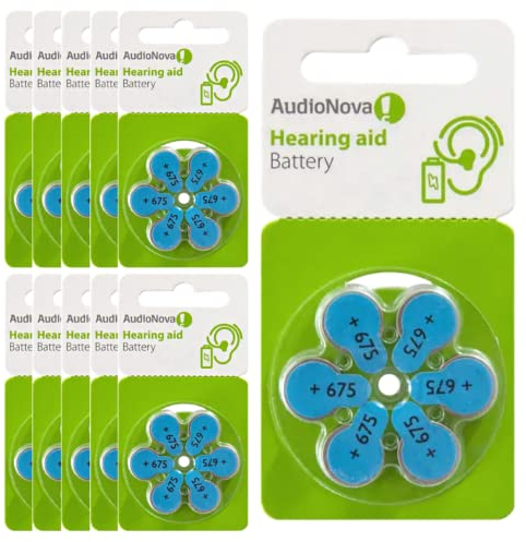 AudioNova - Hörgerätebatterien Größe 675 (Blau) | PR44 – Zink-Luft-Knopfzellen – 1,45V - Quecksilberfrei | 60 Batterien (10 6er-Blister)