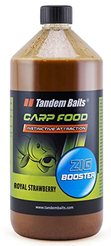 Tandem Baits Carp Food Zig Booster karp fiske utan ansträngning, bete för stort fiskfiske, karptillbehör för proffs och hobbyfiskare perfekt jordgubbe 1000 ml