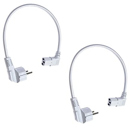 Doppelpack: shortix kurzes Netzkabel (Stromkabel mit gewinkeltem Schutzkontaktstecker Typ E+F auf gewinkelte Kaltgeräte-Buchse). weiß. 40cm.