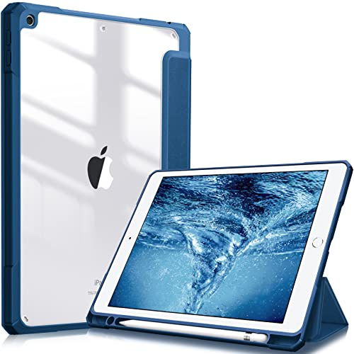 Fintie Hybrid Hülle für 10.2 Zoll iPad 9./8./7. Generation 2021/2020/2019 | Schutzhülle mit Stifthalter, Stoßfeste transparenter Hartschale auf der Rückseite, Auto Schlaf/Wach Funktion, Blau