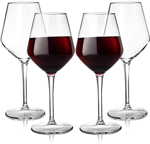 Dicunoy 4 Pack Plastic Wine Glasses Resuable, 15oz Unbreakable Stemmed Wine Glasses, Clear Hard Plastic Outdoor Premium Wine Glass for Camping, Tritan Goblets Glassware for Party, Picnic, BPA-Free