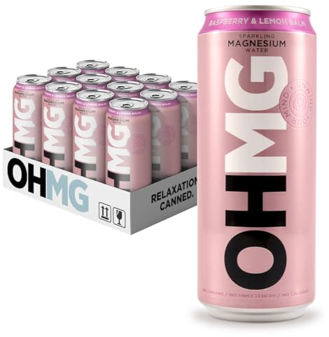 OHMG Sparkling Magnesium Water | 12 Cans x 330ml Flavoured Sparkling Water | Raspberry & Lemon Balm | Zero Calories, Zero Sweeteners, Zero Sugar | Health Drinks | Energy Drinks |100mg Magnesium