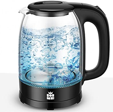 ForMe Hervidor Eléctricos de Vidrio Agua 1,7 I Azul LED Iluminación Tetera Borosilicato I Cristal Hervidora I Desconexión automática I Filtro Antical I Acero Inoxidable I 2200W I Libre de BPA