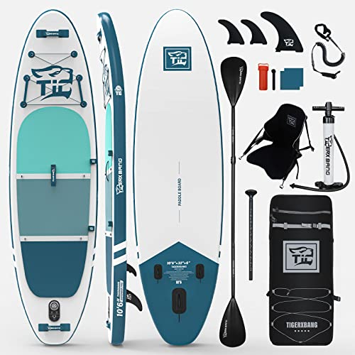 TIGERXBANG SUP Boards Stand Up Paddling Board 320x82x15cm, aufblasbare Paddle-Boards mit Doppelschläger-Paddel, Kajak-Sitz, Defender-Pro-Kollektion Blau