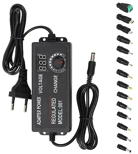 Einstellbarer Netzadapter, 3V-24V 3A 72W Einstellbares Netzteil Adapter, AC/DC Netzteiladapter, 100V-240V AC zu DC mit 14 Tipps Adapter Stecker & Polaritätskabel Dimmbares Netzteil