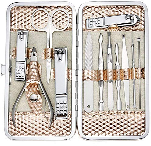 ZIZZON Maniküre-Set, Nagelknipser, Pediküre-Set, professionelles Maniküre-Set, Pflege-Set, Nagelpflege-Werkzeuge mit Reiseetui (Roségold)