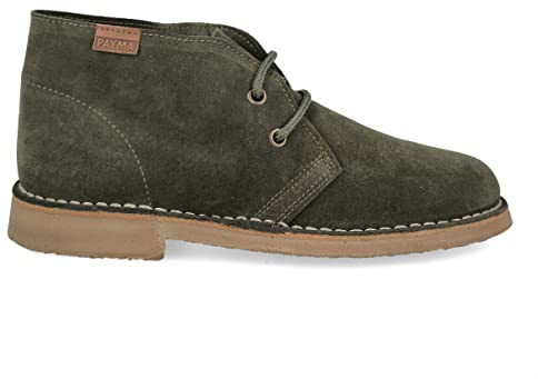 PAYMA - Stivali Stivaletti Safari Deserto in Pelle per Uomo e Donna. Fatto in Spagna. Scarpa Chukka in Crosta di Pelle Sport. Chiusura con Lacci. Suola in Gomma. Colore: Khaki, Taglia: EU 43