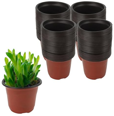 KEILEOHO 200 PCS 4 Inch Plastic Plant Pots, 10cm Seedling Nursery Plant Pots, Small Flower Pots for Vegetables, Red