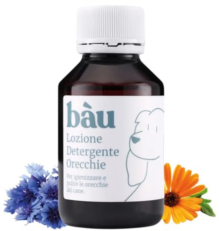 Bau Pulizia Orecchie Cane Delicata con Aloe Vera, Camomilla e Calendula – Detergente Orecchie Cane Rimuove Cerume e Impurità – Riduce Pruriti e Cattivi Odori