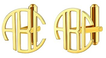 Richsteel Initiale Manschettenknöpfe Persönliche Krawattenklammern mit Initiale Monogramm Rund Gold