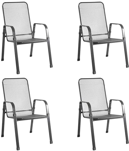 MFG 4X Streckmetall Stapelsessel MEC-Stor, Anthrazit | 4-Fach Beschichtung, UV- und wetterbeständig, Made in Germany, TÜV und GS geprüft, Gastro geeignet